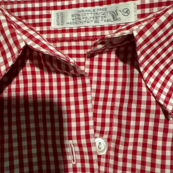 FOXCROFT women’s wrinkle free dress shirt size 14 red and white checkered - Picture 1 of 7